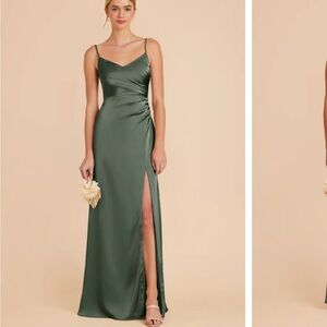 Birdy Grey Olive Green Satin Slip Gown with Side Slit